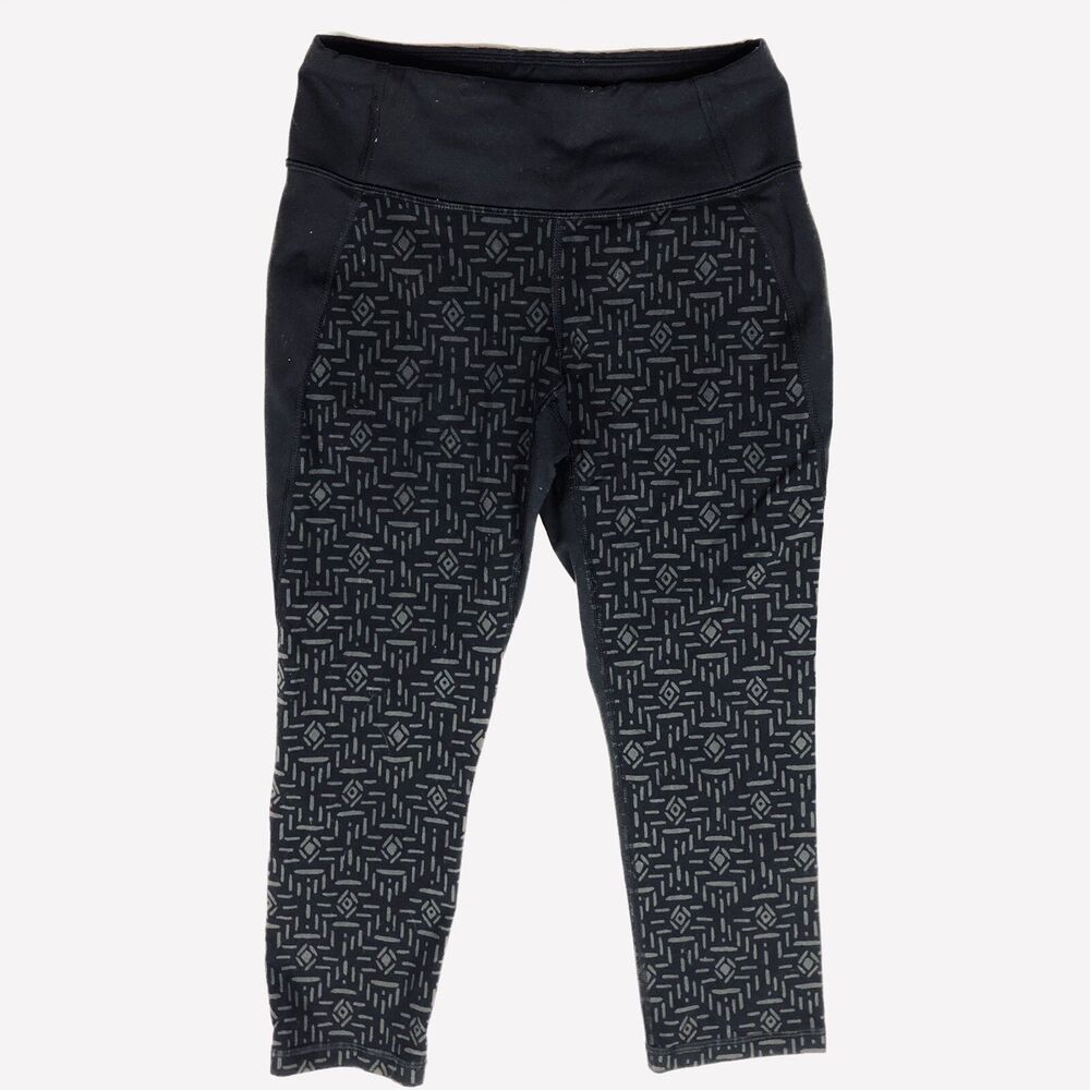 LUCY POWERMAX Black Gray Capri Cropped Yoga Leggings Geometric XS I4